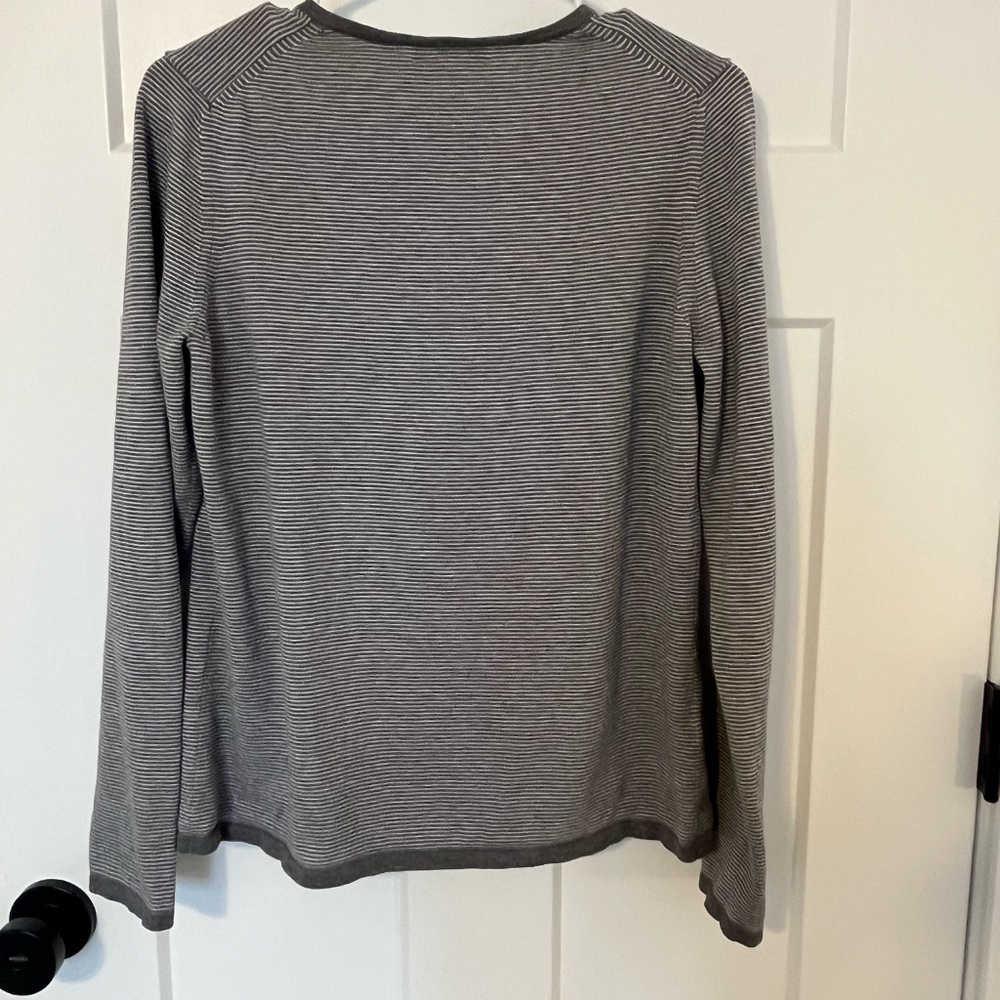 Calvin Klein 2 Piece Tank Top Cardigan Set Women 100% Cotton Gray White Stripe M - Picture 5 of 16